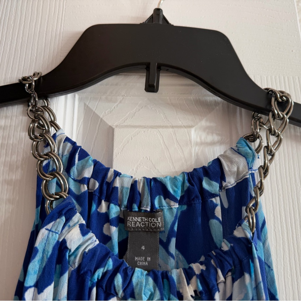 Kenneth Cole Reaction Blue and White Chain Strap Dress